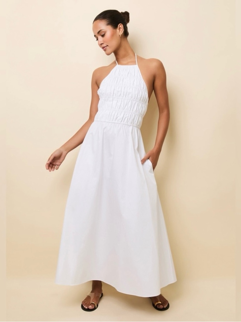 SOLID & STRIPED The Meira Dress White Halter Smocked Maxi Dress